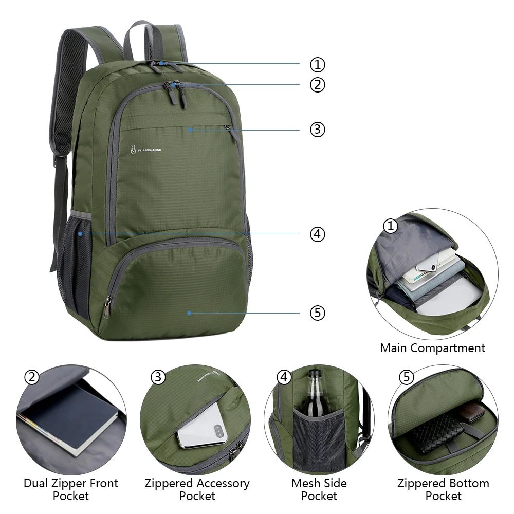 Lightweight Foldable Waterproof Backpack Packable Travel Hiking Daypack