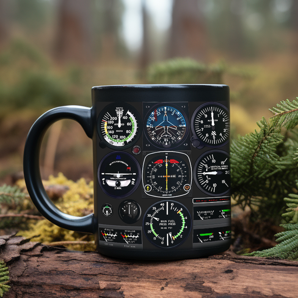 Dad Birthday Gift, Spaceship Combat Aircraft Instrument Panel Coffee Mug, Black Ceramic Mug, Father Tea Cup