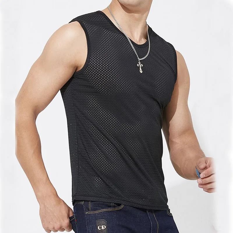 Men Mesh Tank Top Fitness Sleeveless Shirt Breathable Gym Vest