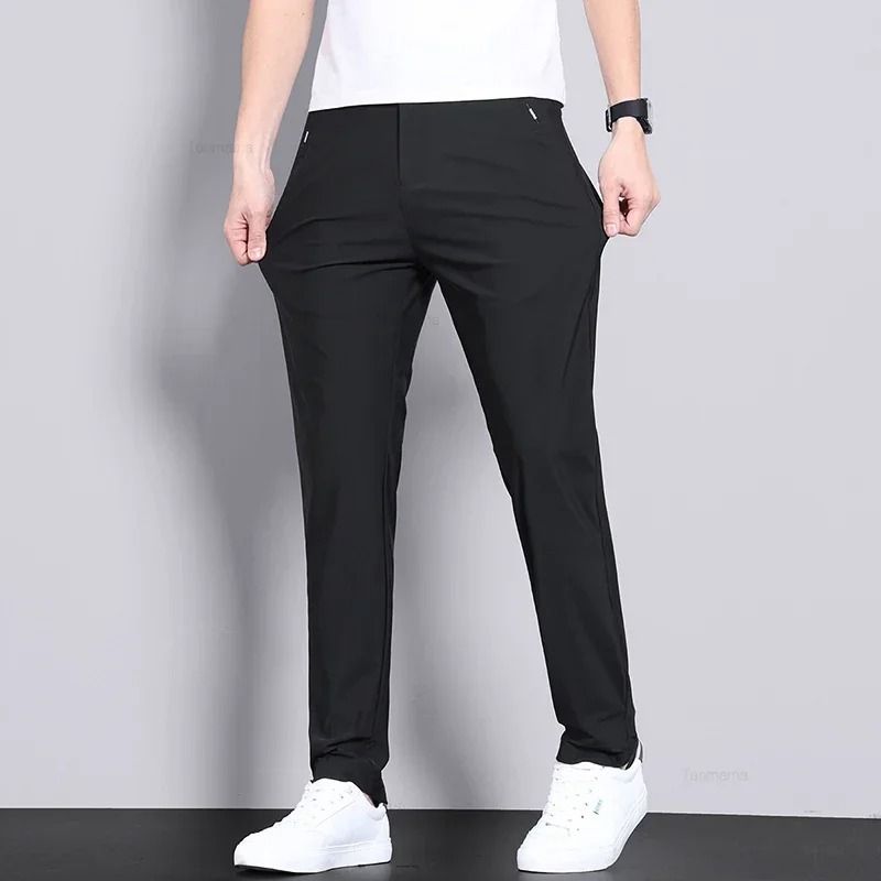 Mens Ultra Thin Quick Dry Elastic Trousers Summer Slim Straight Pants
