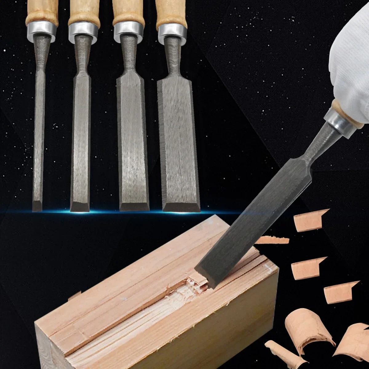 Wood Carving Chisel Set 8 12 16 20 mm Beech Handle