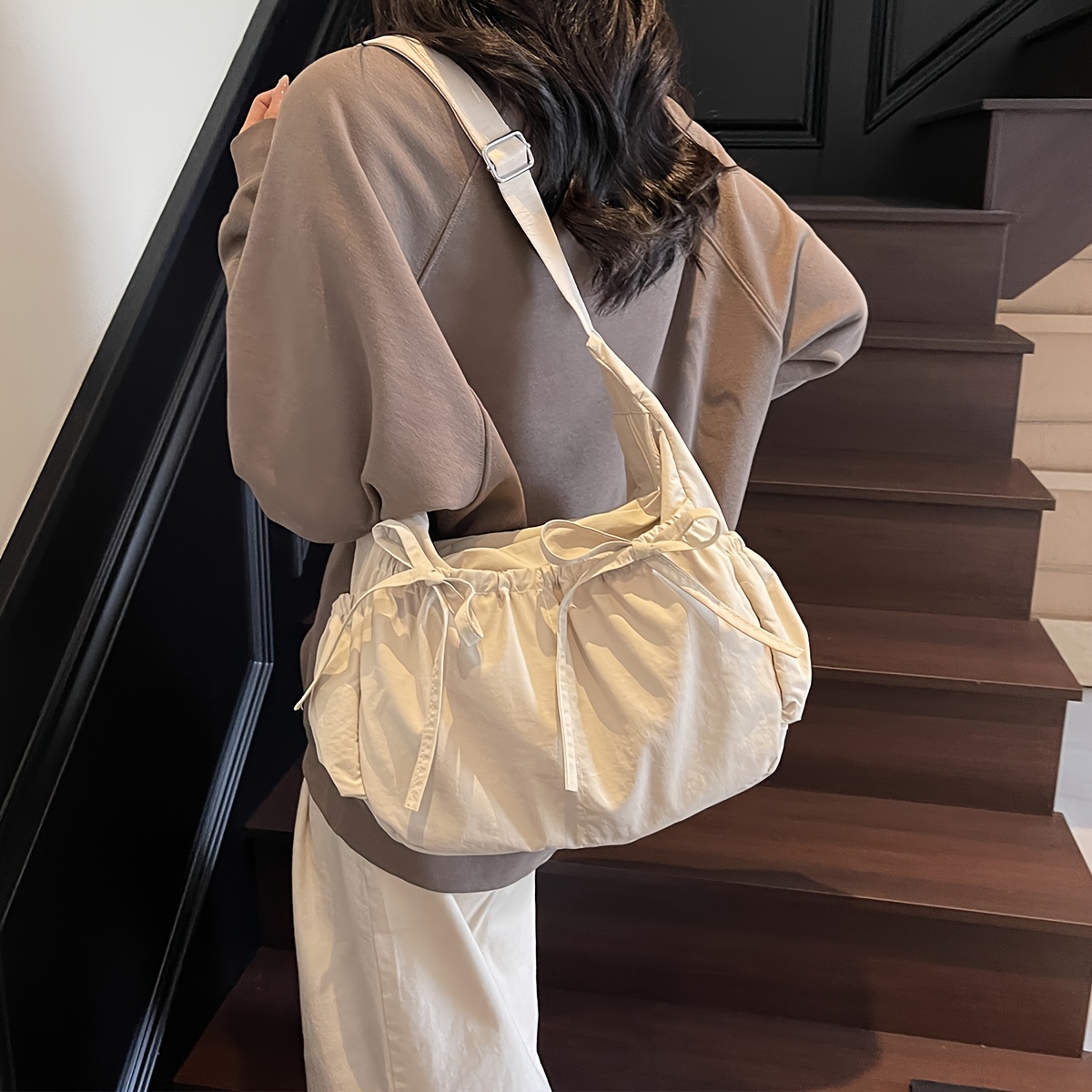 Lightweight Nylon Hobo Shoulder Bag with Multiple Pockets for Women
