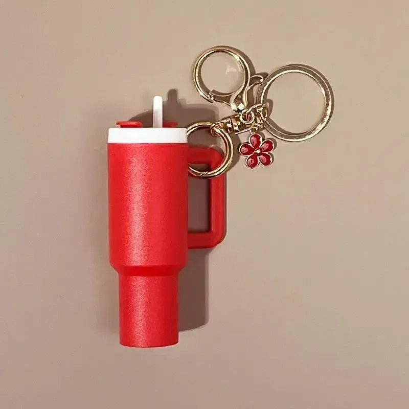 Cute Ice Cup Keychain Lipstick Holder Flower Pendant Bag Charm
