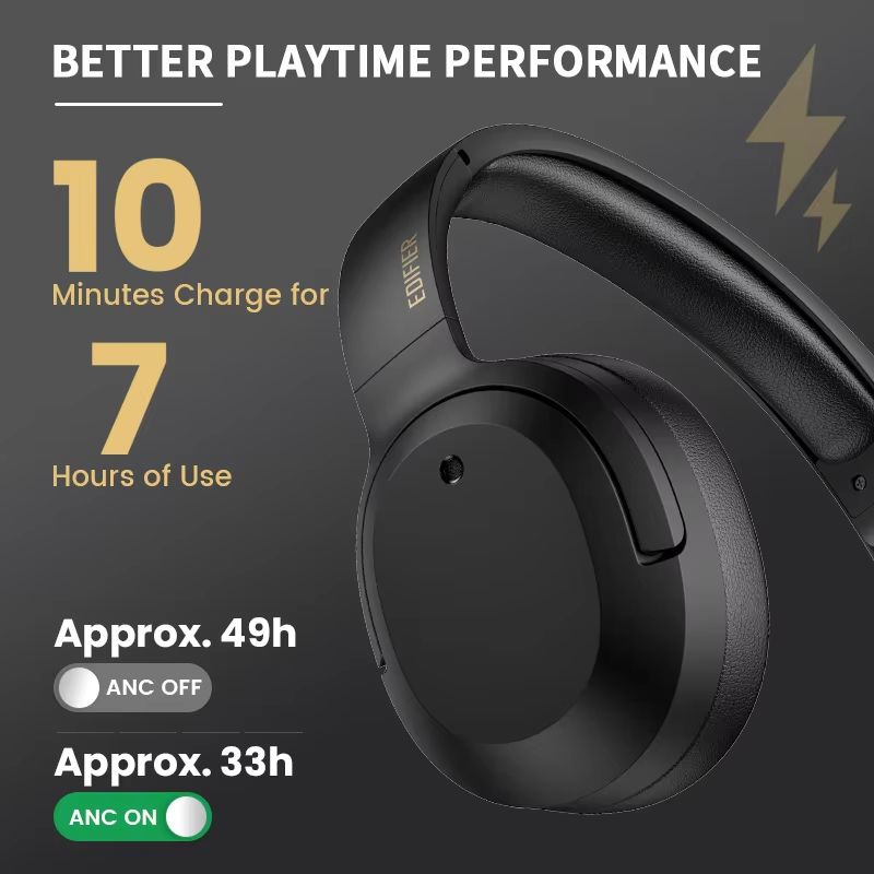 Edifier W820NB Plus Wireless Headphones – Over-Ear Bluetooth Headset with 43dB ANC, Hi-Res LDAC & 49H Playtime