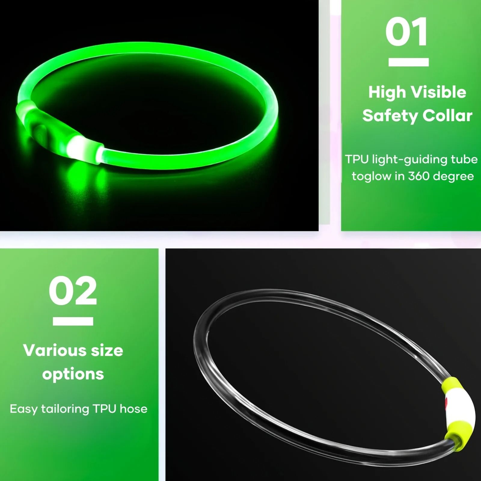Pet Dog LED Light Collar Luminous Anti Lost USB Rechargeable Necklace
