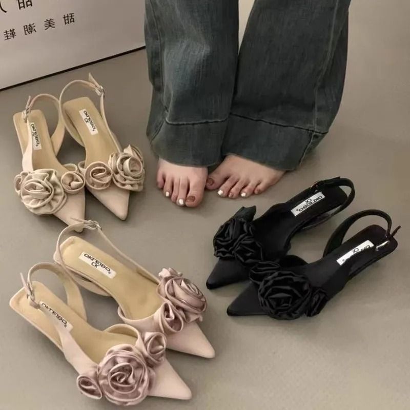 Elegant Flower Slingback Dress Mules – Fashionable Low Heel Slingback Pumps