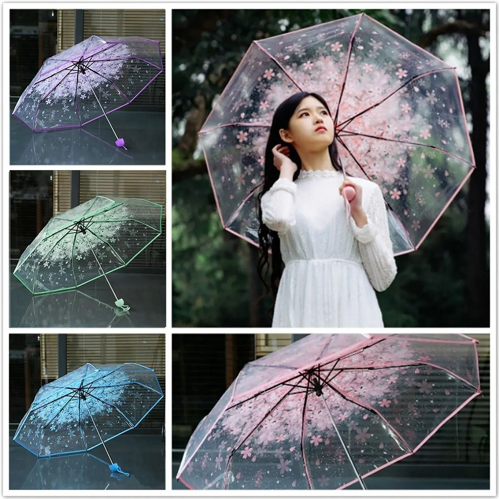 Fashionable Transparent Sakura Petal Folding Umbrella