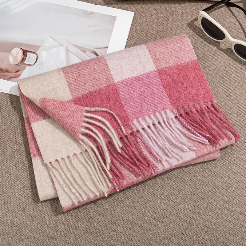 Unisex Wool Winter Scarf Thick Plaid Warm Autumn Wrap