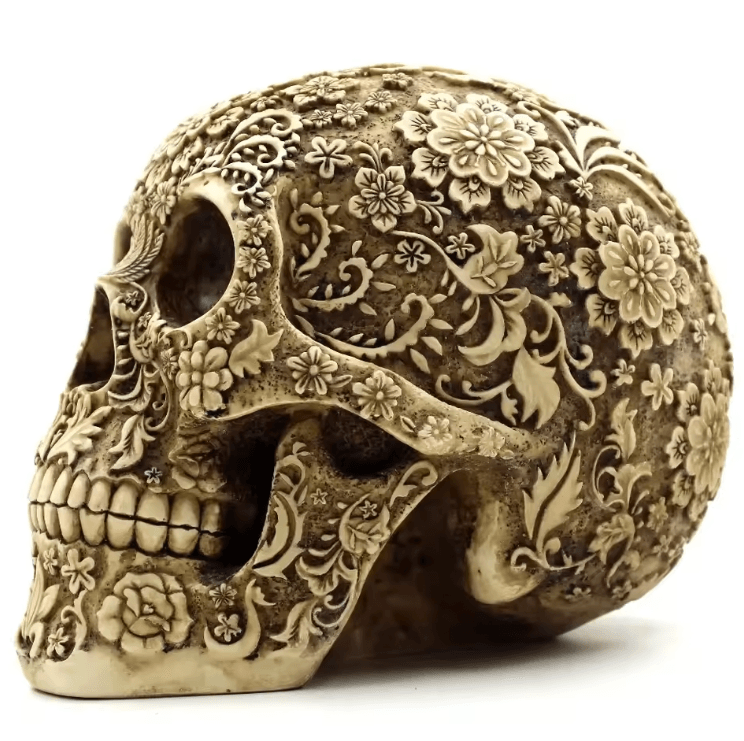 Plum Blossom Skull Resin Sculpture – Artistic Gothic Home & Garden Decor