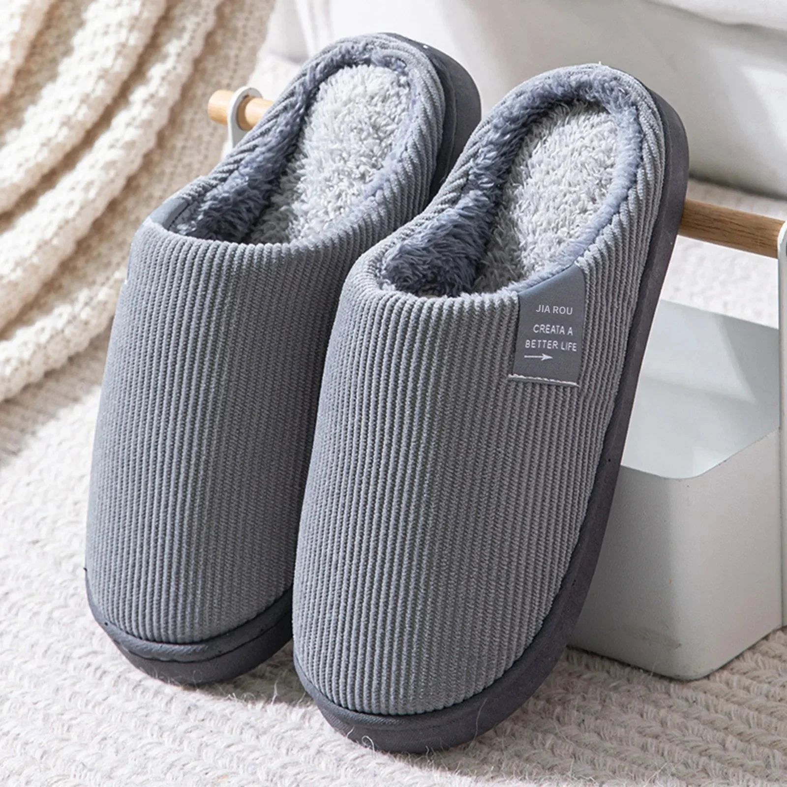 Women's Men's Casual Thick Soft Bottom Home Plush Slippers Anti-Slip Thermal Indoor Winter Flats