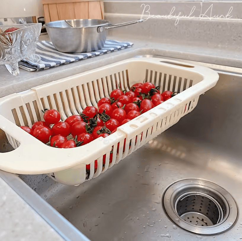 Retractable Sink Storage Rack – Drain Basket Fruit Basin and Kitchen Organizer