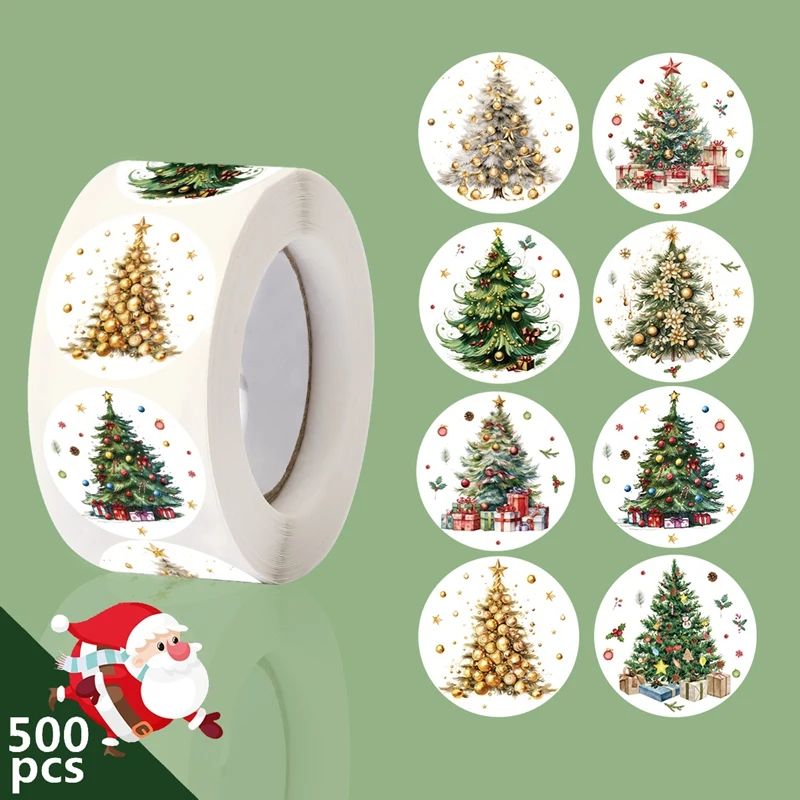 Merry Christmas Tree Sticker Roll 500pcs