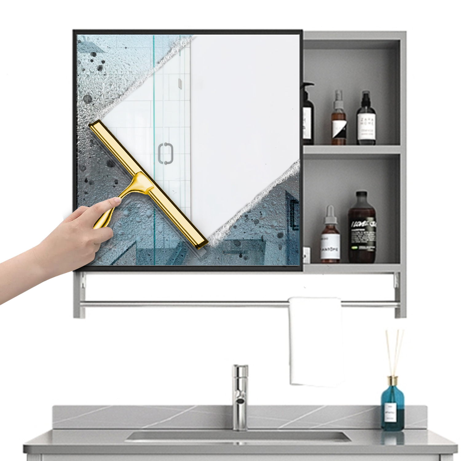 Shower Squeegee with Silicone Blade, Rubber Scrape, Glass Door Hanger