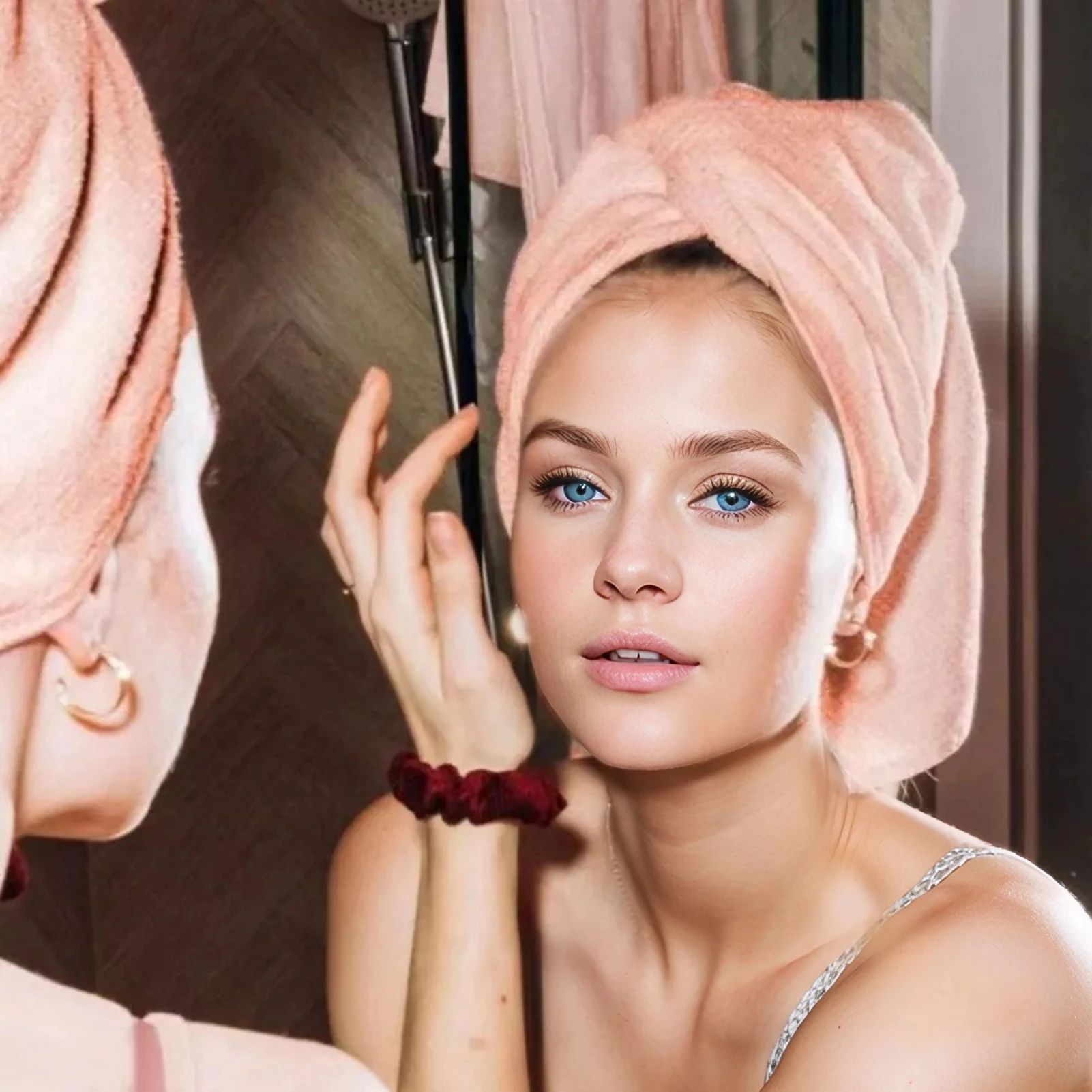 Large Microfiber Hair Towel Wrap – Ultra Soft Quick-Dry Anti-Frizz Hair Turban with Elastic Loop