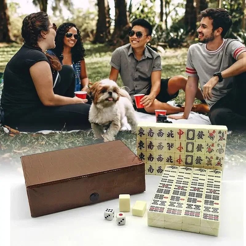 Portable Mini Mahjong Set with Carrying Case Traditional Table Game for Home and Party