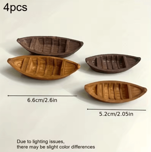 4-Piece Floating Mini Boat Ornaments – Realistic Resin Decor for Water Displays
