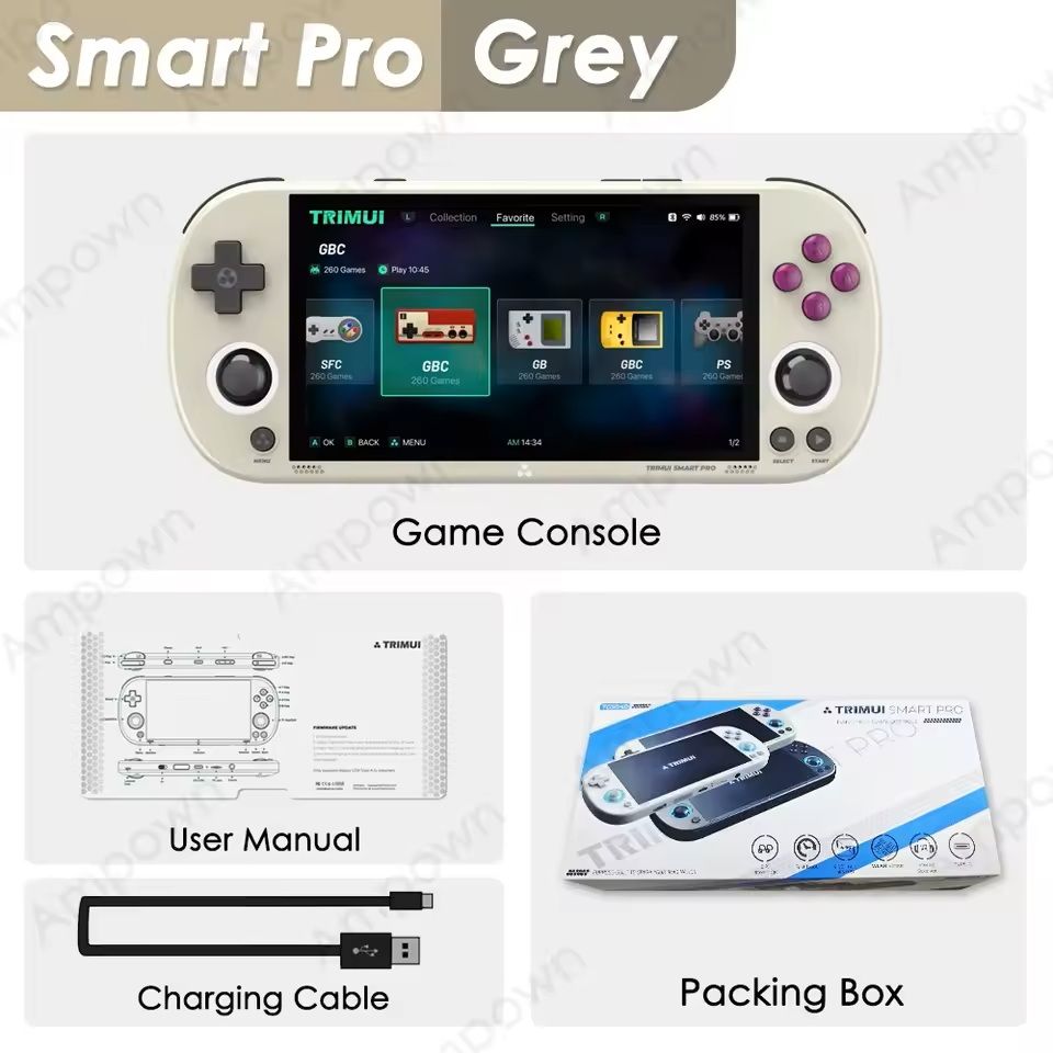 Smart Pro Retro Handheld Game Console – 4.96in IPS Display with RGB Joystick Lights
