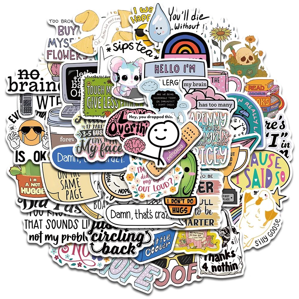 SnarkPop Sarcastic Sticker Pack – Aesthetic Kawaii Waterproof Graffiti Decals, 50pcs