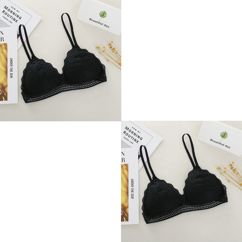 French Lace Women Bralette Soft Deep V Brassiere, No Steel Ring Beauty Back Bra, Girls Triangle Cup Padded Underwear