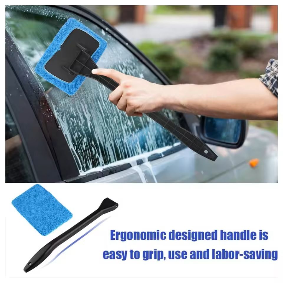 Car Windshield Cleaning Brush Kit with Microfiber Cloth and Long Handle
