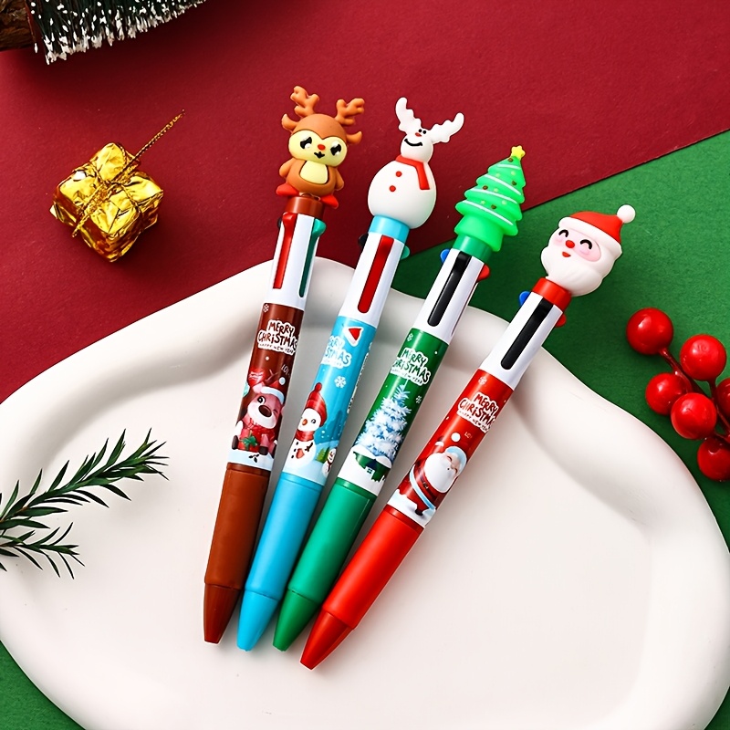 Colorful Christmas Birthday Gifts Christmas Four-color Ballpoint Pens Santa Claus Decorations Fun Ballpoint Pens