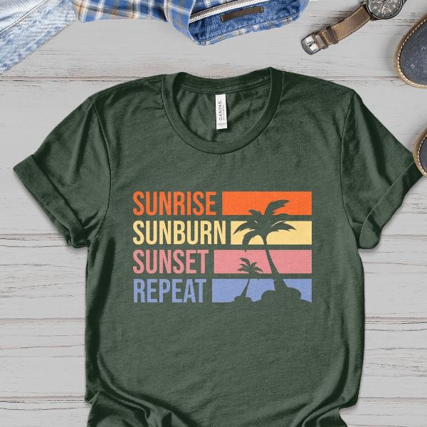 Sunrise Sunburn Sunset Repeat Shirt Funny Summer Vacation Tee