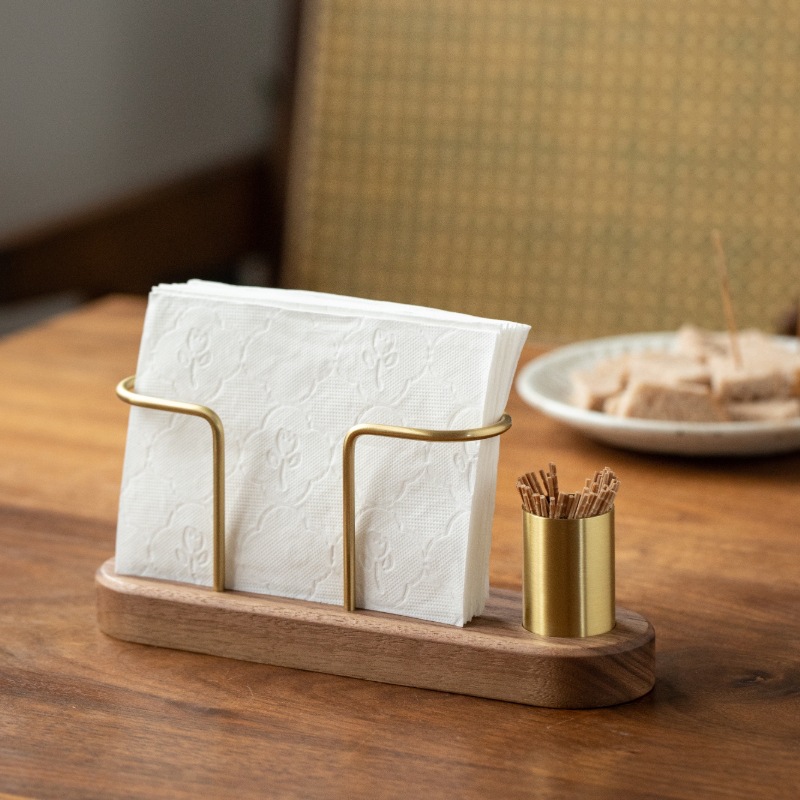 Walnut Napkin Holder with Toothpick Dispenser Wooden Table Organizer
