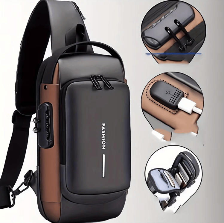 SecureFlex Mens Anti Theft Chest Bag with Password Lock