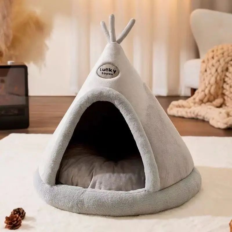 Cozy Plush Enclosed Cat House Washable Cat Cave Bed for Indoor Cats