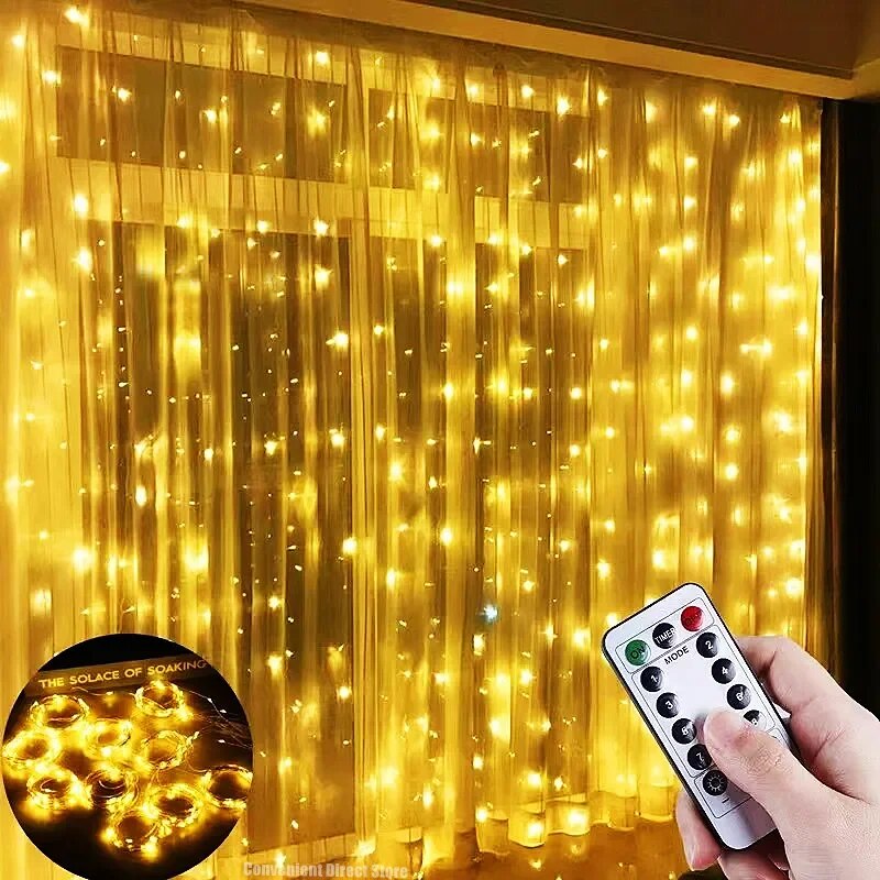 LED Curtain String Lights with Remote Control - Festive Christmas Decoration for Holiday Party, Wedding, Bedroom, Home