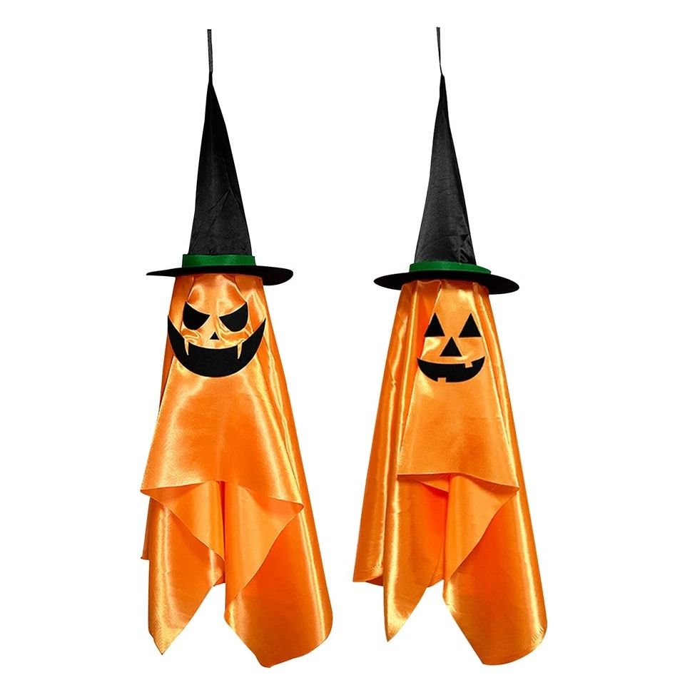 Pumpkin Wizard Hat Halloween Hanging Ornaments, Home Garden Party Decor, Polyester Material