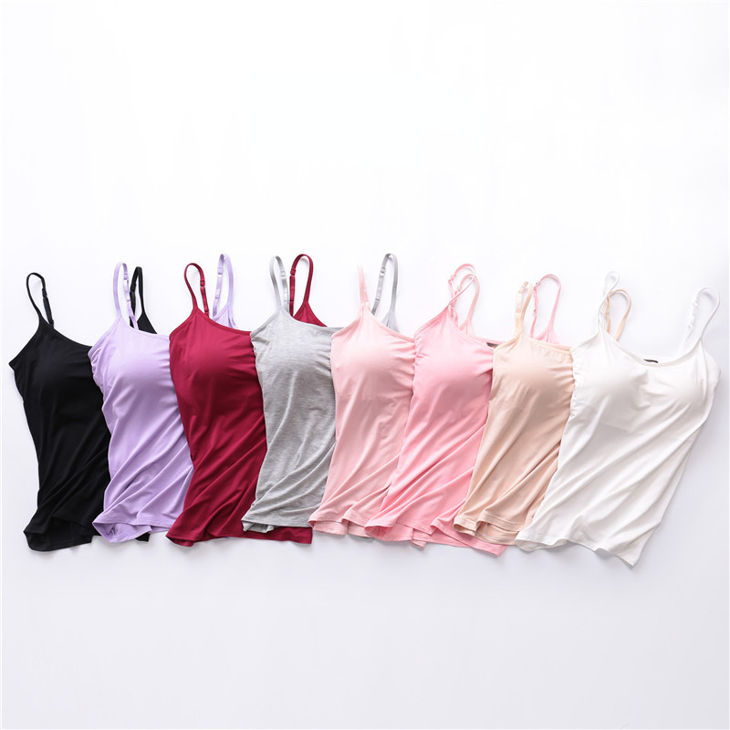 Sexy Women Tops Solid Padded Bra, Spaghetti Camisole Top, Built-in Bra Women Vest, Comfortable Tank Top for Women