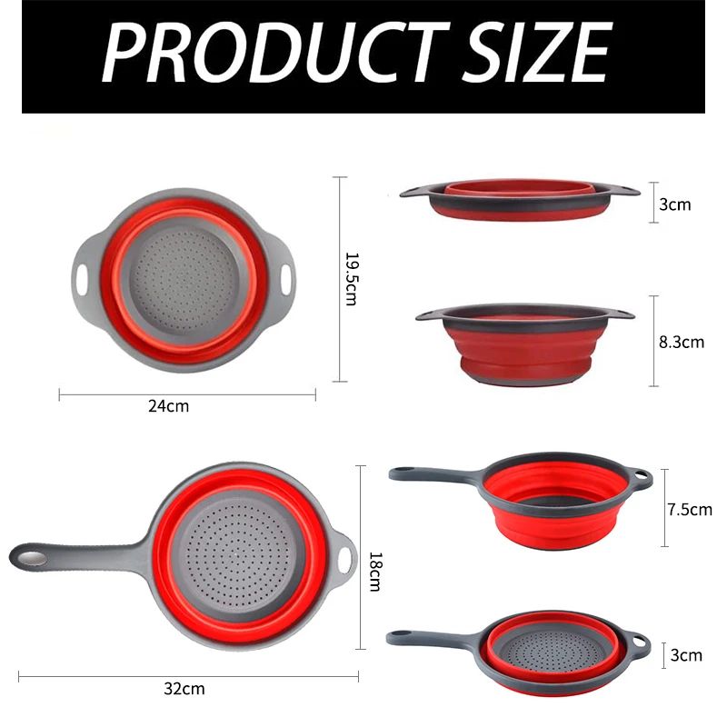 Foldable Silicone Colander Set – Collapsible Fruit & Vegetable Strainers with Handles (2-Pack)