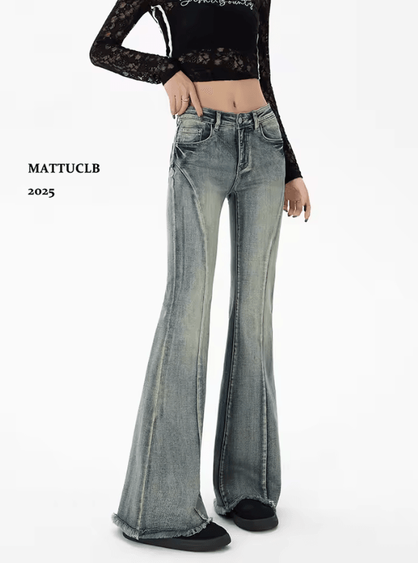 Gyaru Y2K Flare Jeans for Women – Low Rise Harajuku Bell Bottom Denim Pants with Stacked Bootcut Style