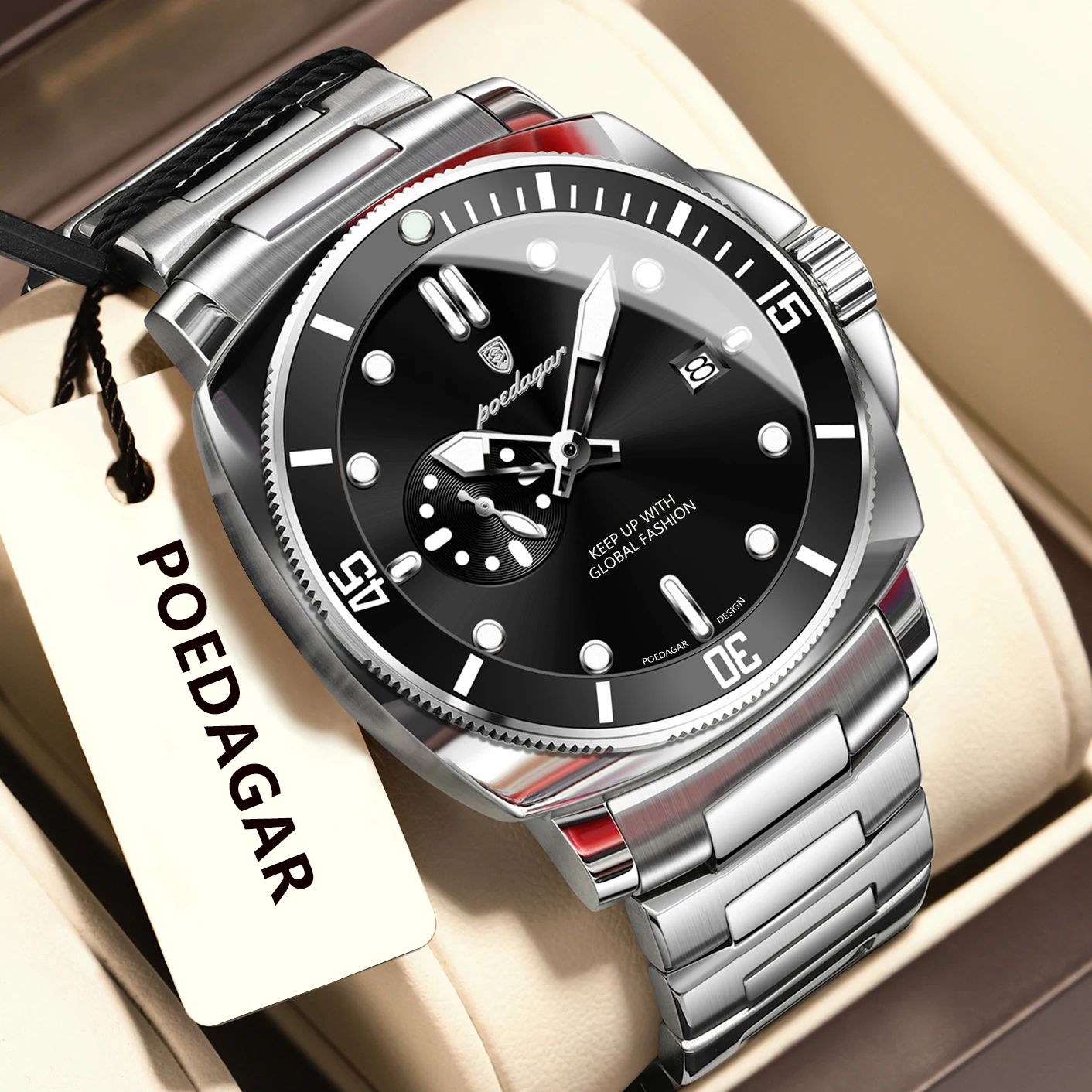 POEDAGAR Luxury Waterproof Men's Quartz Watch with Luminous Date & Dual Time