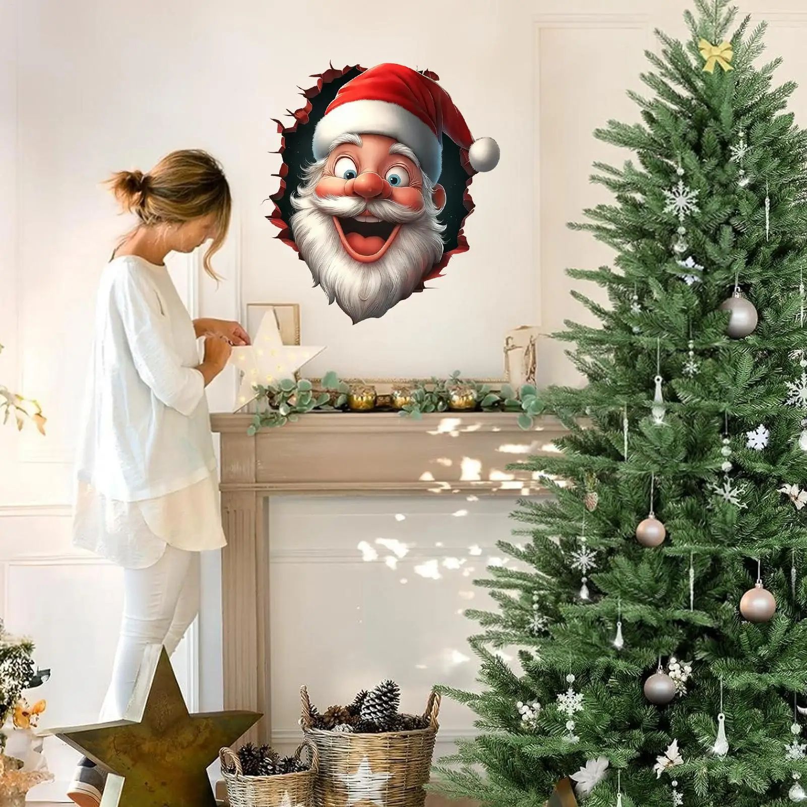 3D Wall Breaking Santa Claus Christmas Sticker