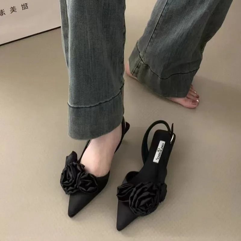 Elegant Flower Slingback Dress Mules – Fashionable Low Heel Slingback Pumps