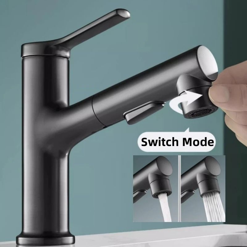 Modern Pull Out Bathroom Sink Faucet with Dual Mode Sprayer