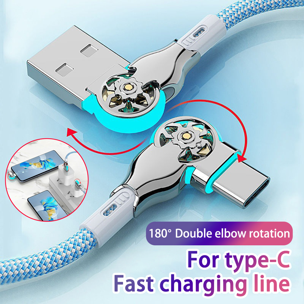 Elbow Rotation USB C Cable Type C Quick Charge Cable Fast Charging Data Cord for Phone Charger