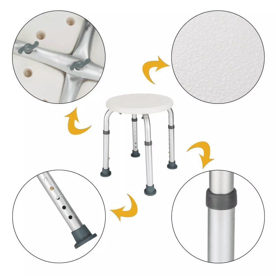 Adjustable Medical Shower Chair, Round Bath Tub Bench Stool Seat, 7-Level Height, Anti-Skid, CE & FDA Certified