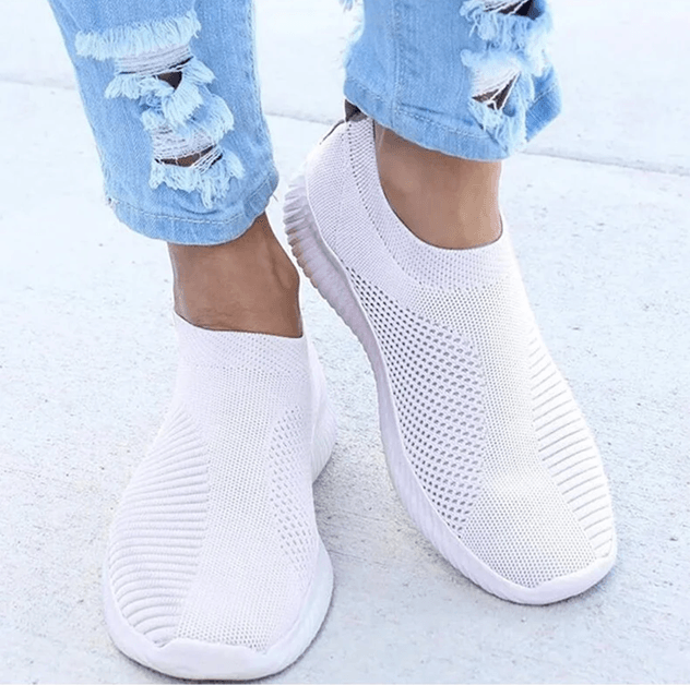 BreezeWalk Womens Lightweight White Slip On Sneakers Casual Flat Shoes