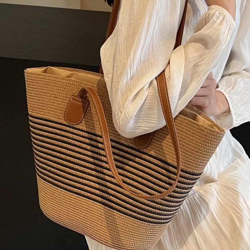 Large Capacity Straw Beach Bag Women Summer Travel Shoulder Tote