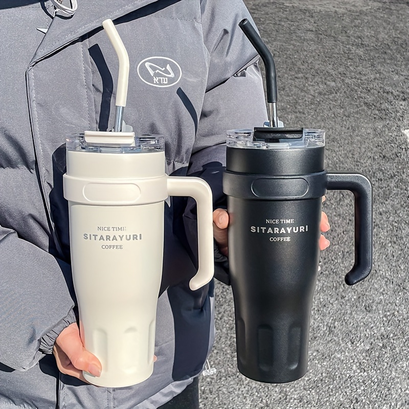 Large Capacity Stainless Steel Water Cup for Vehicles and Office Use with Straw Ice Dispenser Design