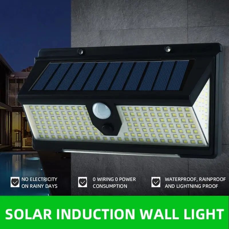 AlertGuard 190 LED Solar Warning Light – Motion Sensor Waterproof Outdoor Security Wall Lamp