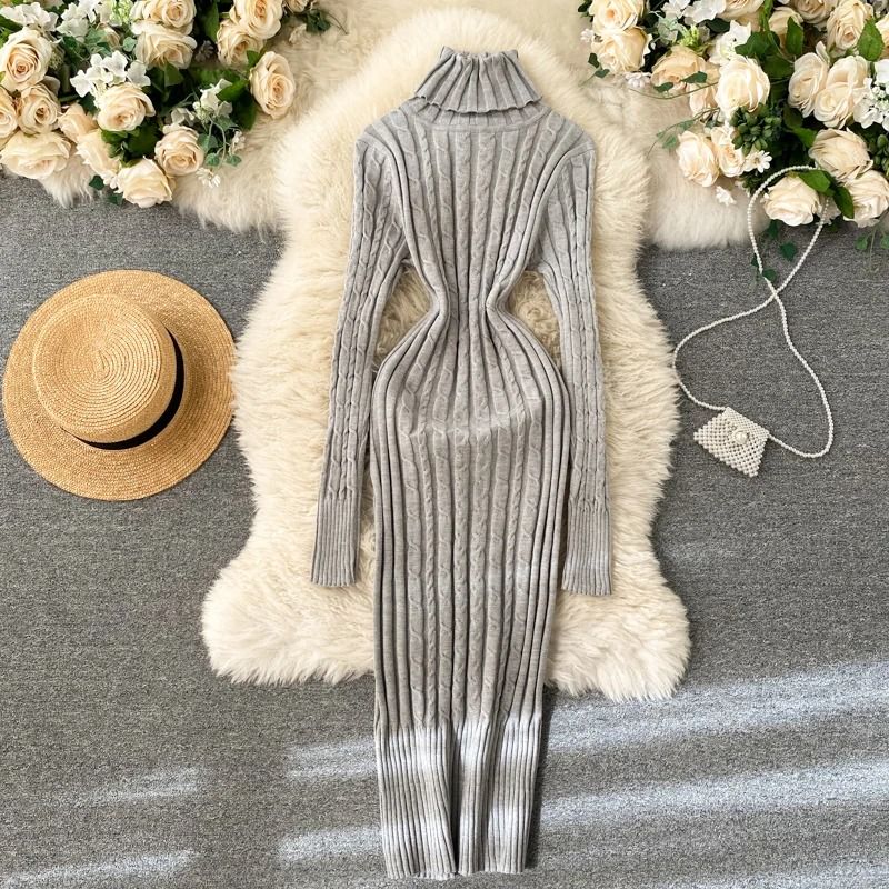 Seoulish Autumn Winter Twist Women's Wrap Knitted Bodycon Long Sleeve Sheath Dress