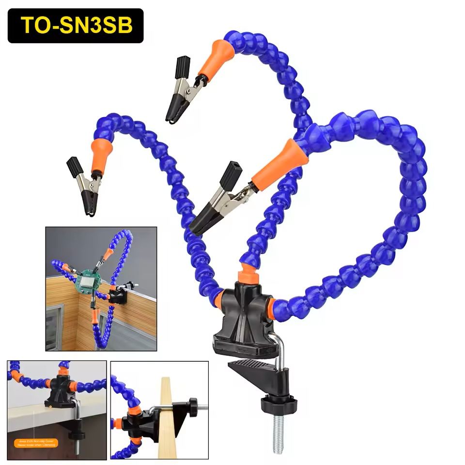 Soldering Station Helping Hand Tool With Flexible Arms And Clamp Base