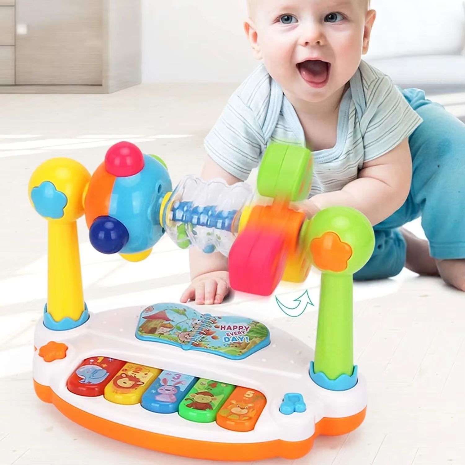 Rotating Baby Piano Musical Toy with Lights and Sound Early Learning Keyboard