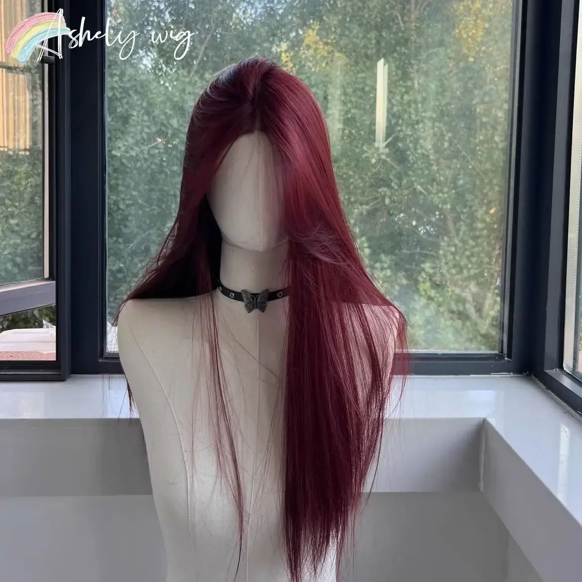 Black Synthetic Long Straight Wig Middle Part Natural Full Head Cover