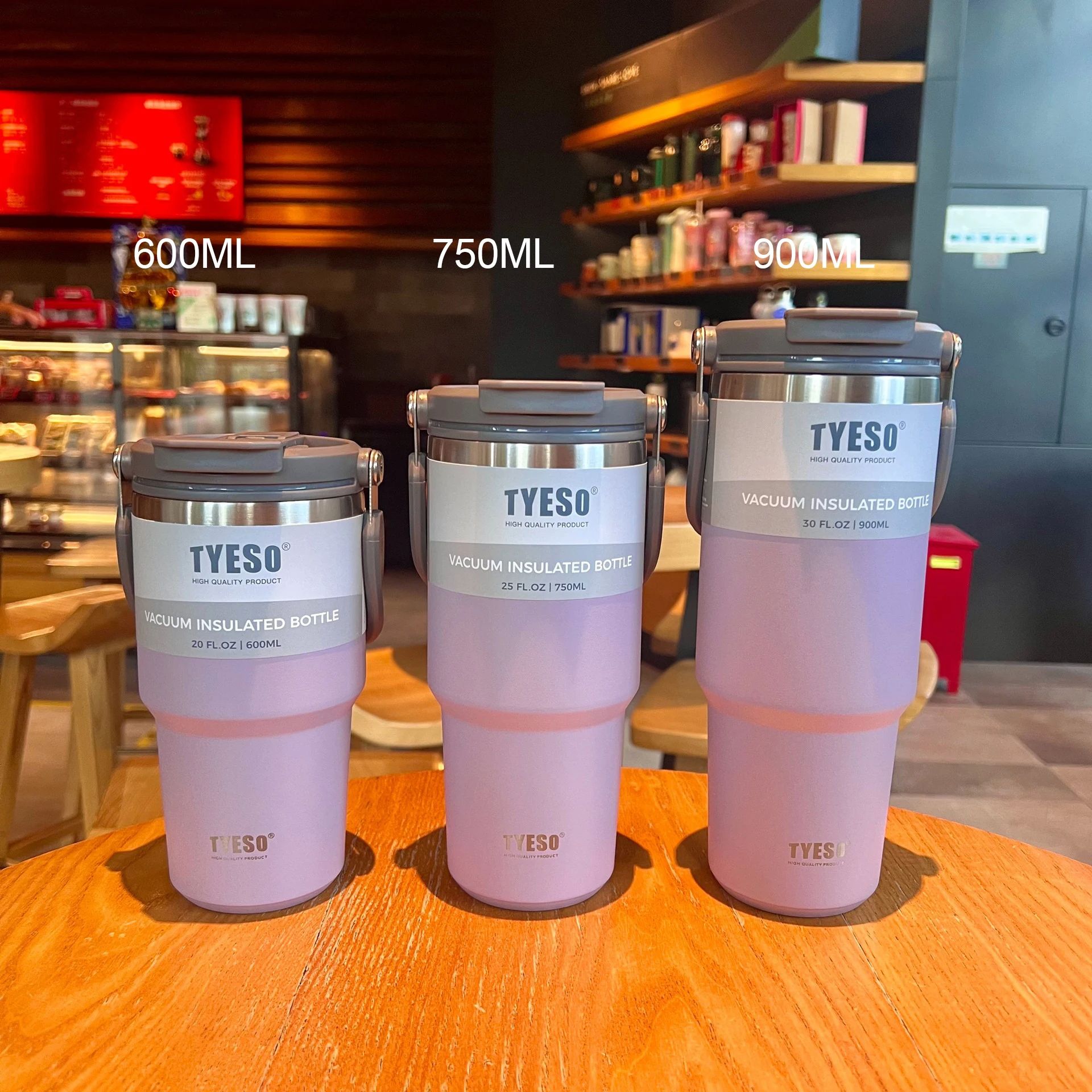 Vacuum Flask Car Water Bottle, 304 Stainless Steel Coffee Cup with Leak-Proof Lid, Handle & Non-Slip Base