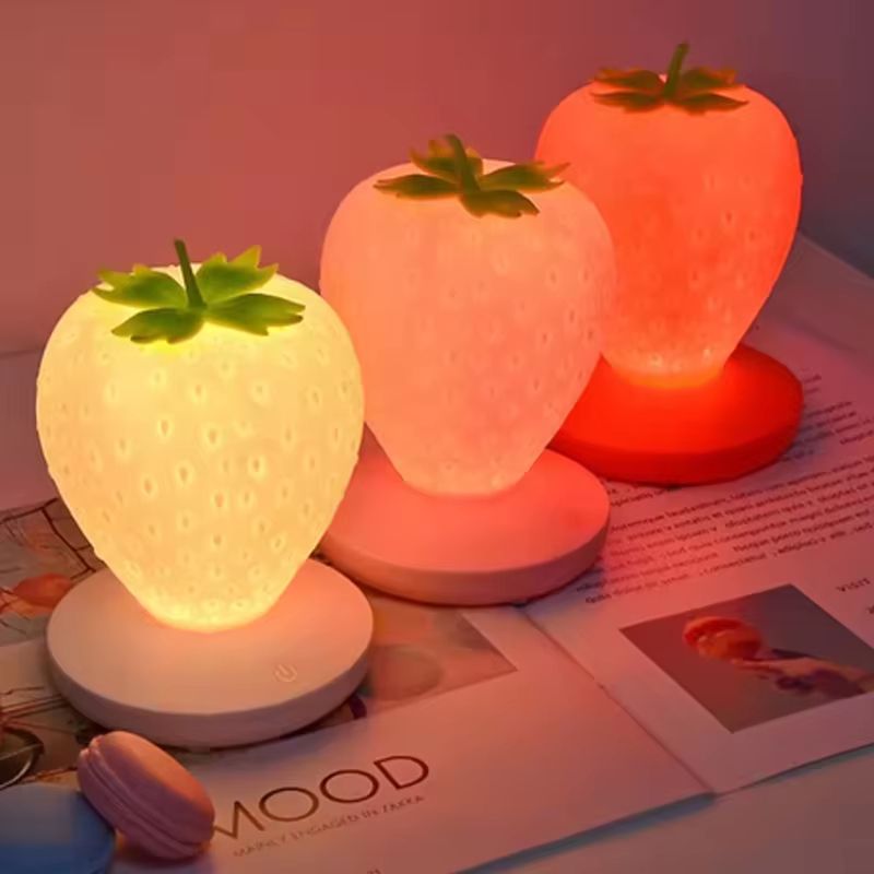 USB Rechargeable Strawberry Night Light Soft Silicone Touch Lamp for Kids Bedroom Decor